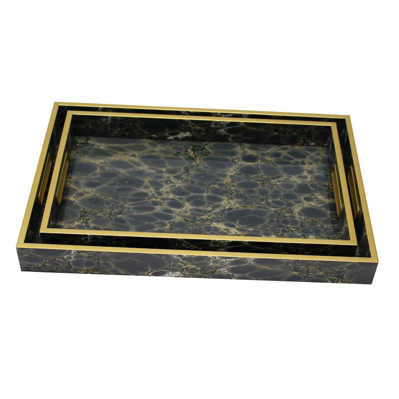 Deep Blue Serving Tray Set of 2 - Deep Navy & Gold Finish