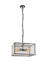 Delhi Centre Ceiling Light/Semi Flush Ceiling Light, 4 Light E27, Matt Black  &  Chrome  &  Clear Glass