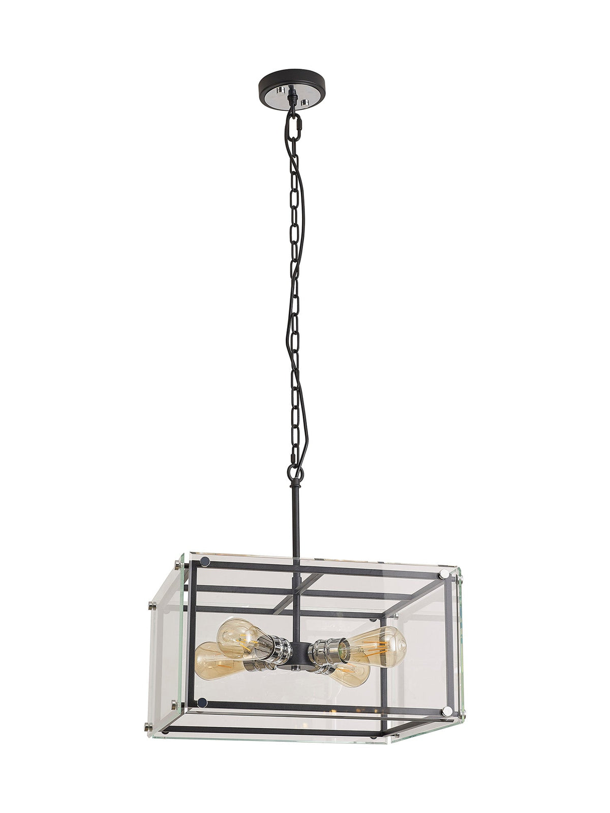 Delhi Centre Ceiling Light/Semi Flush Ceiling Light, 4 Light E27, Matt Black  &  Chrome  &  Clear Glass