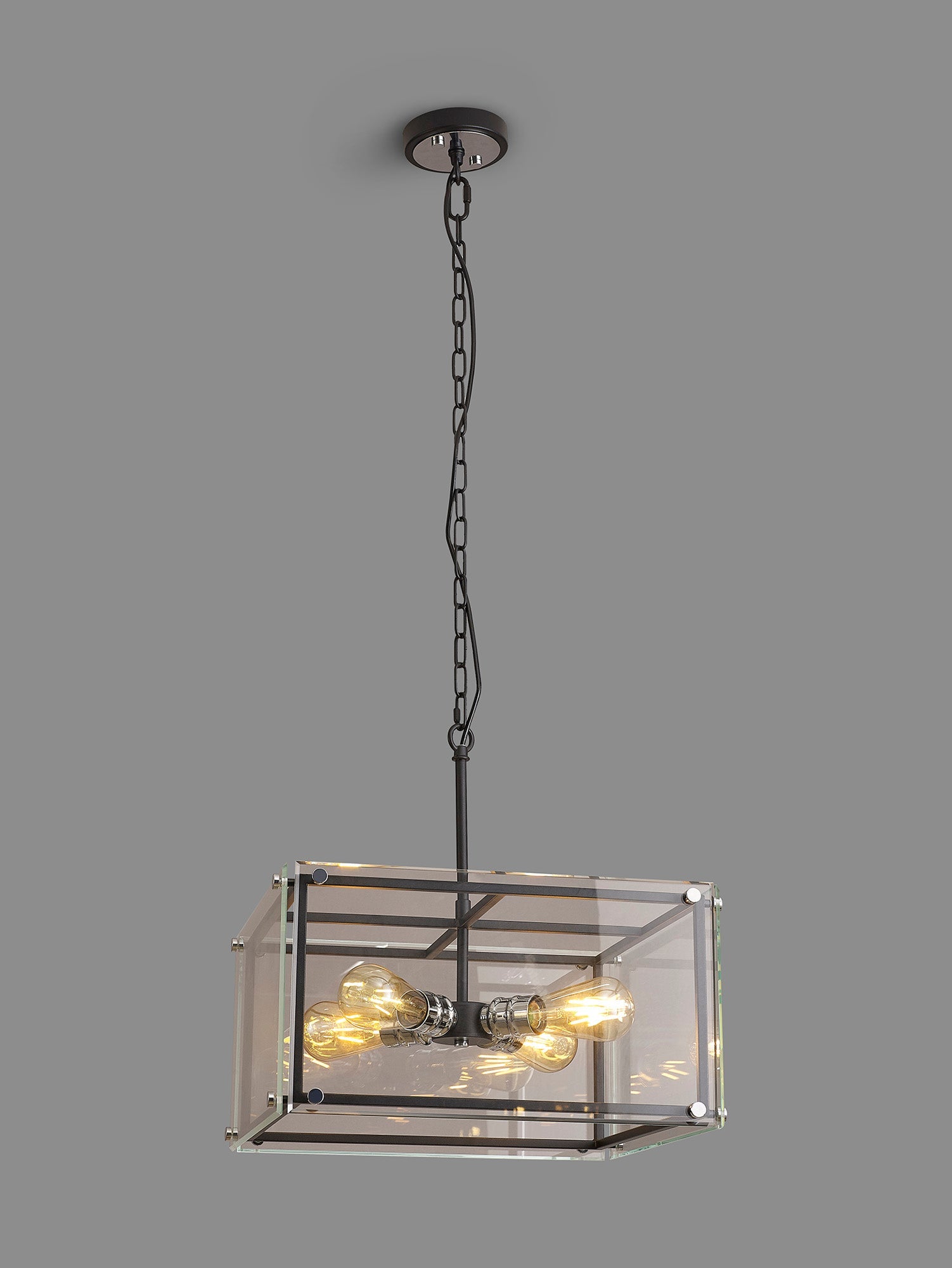 Delhi Centre Ceiling Light/Semi Flush Ceiling Light, 4 Light E27, Matt Black  &  Chrome  &  Clear Glass