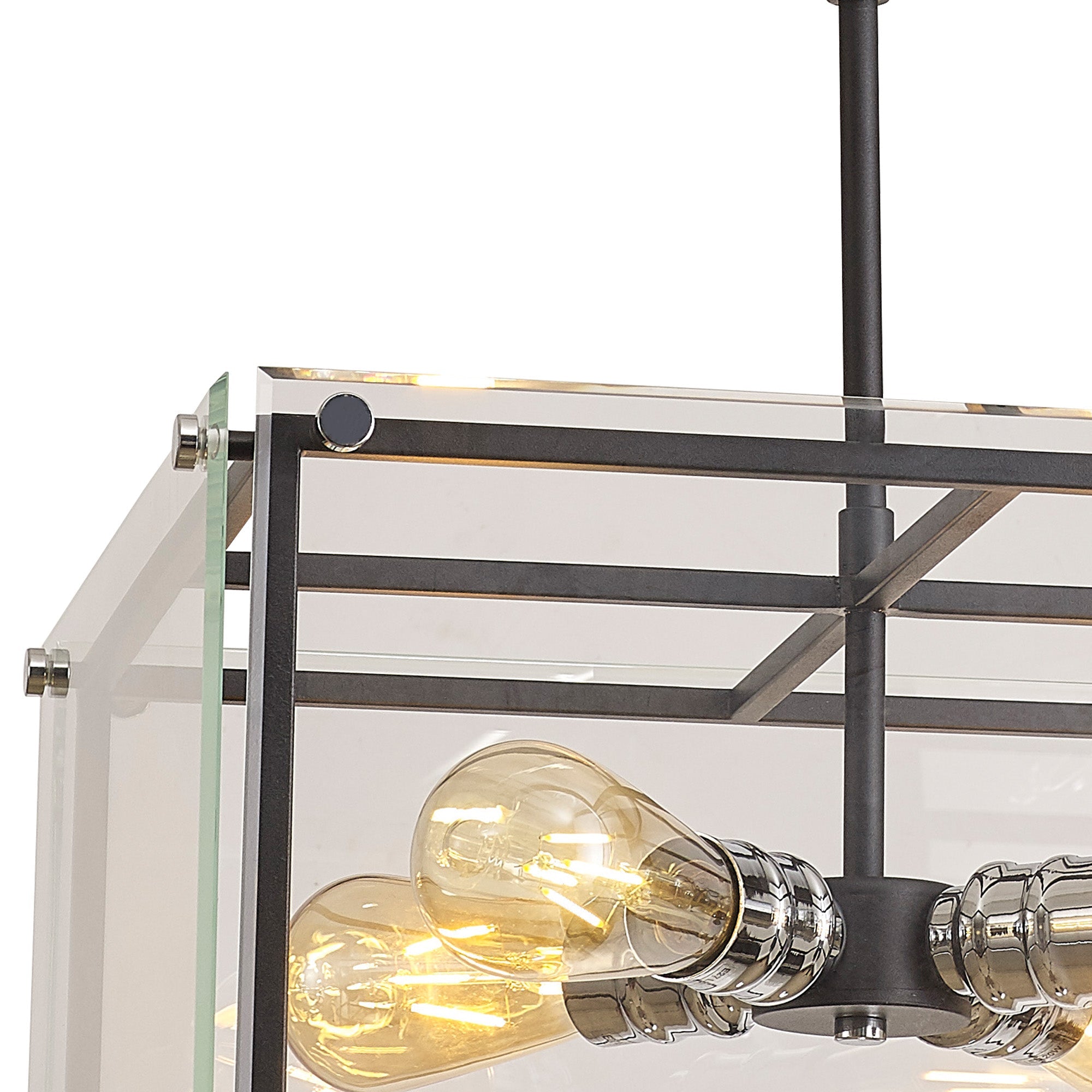Delhi Centre Ceiling Light/Semi Flush Ceiling Light, 4 Light E27, Matt Black  &  Chrome  &  Clear Glass