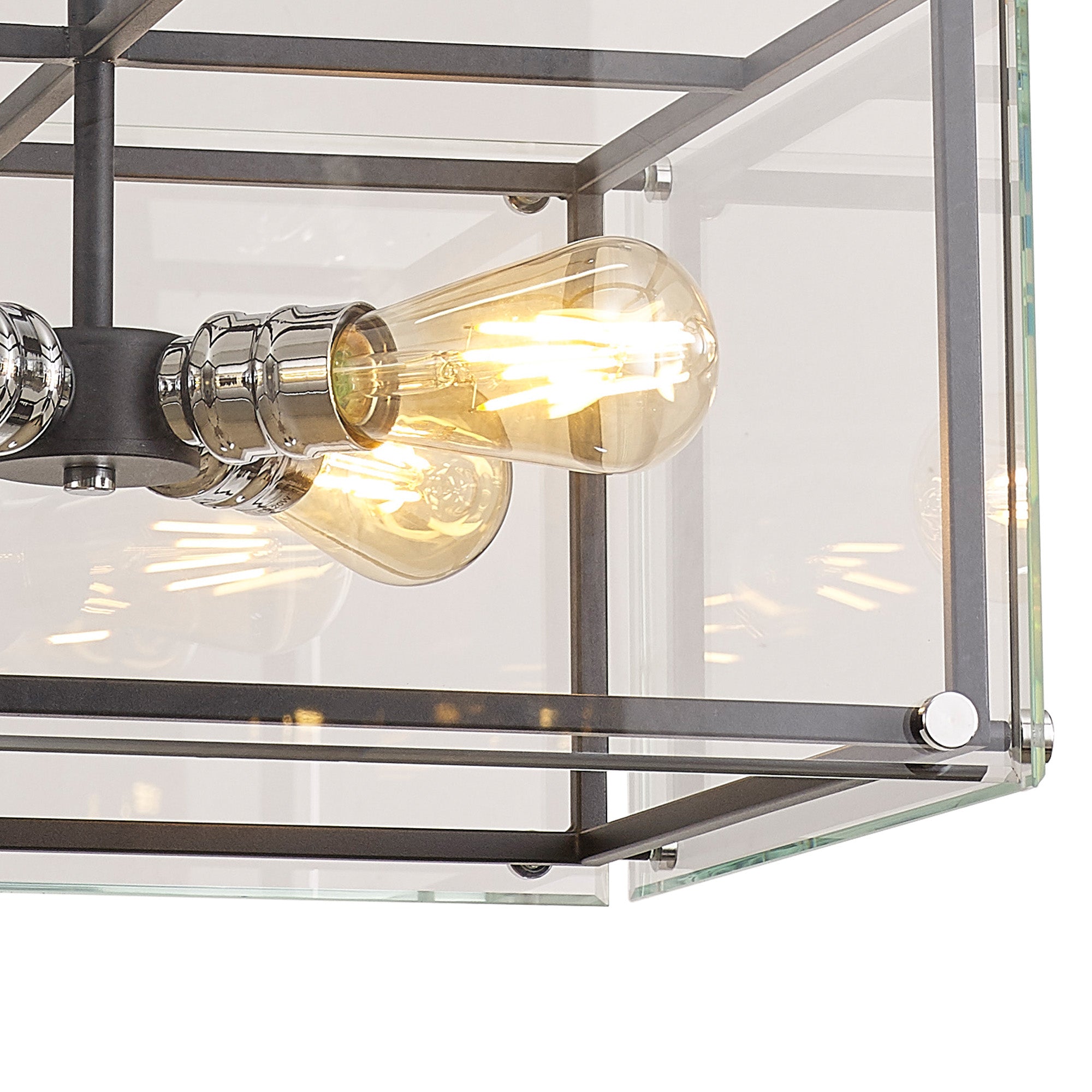 Delhi Centre Ceiling Light/Semi Flush Ceiling Light, 4 Light E27, Matt Black  &  Chrome  &  Clear Glass