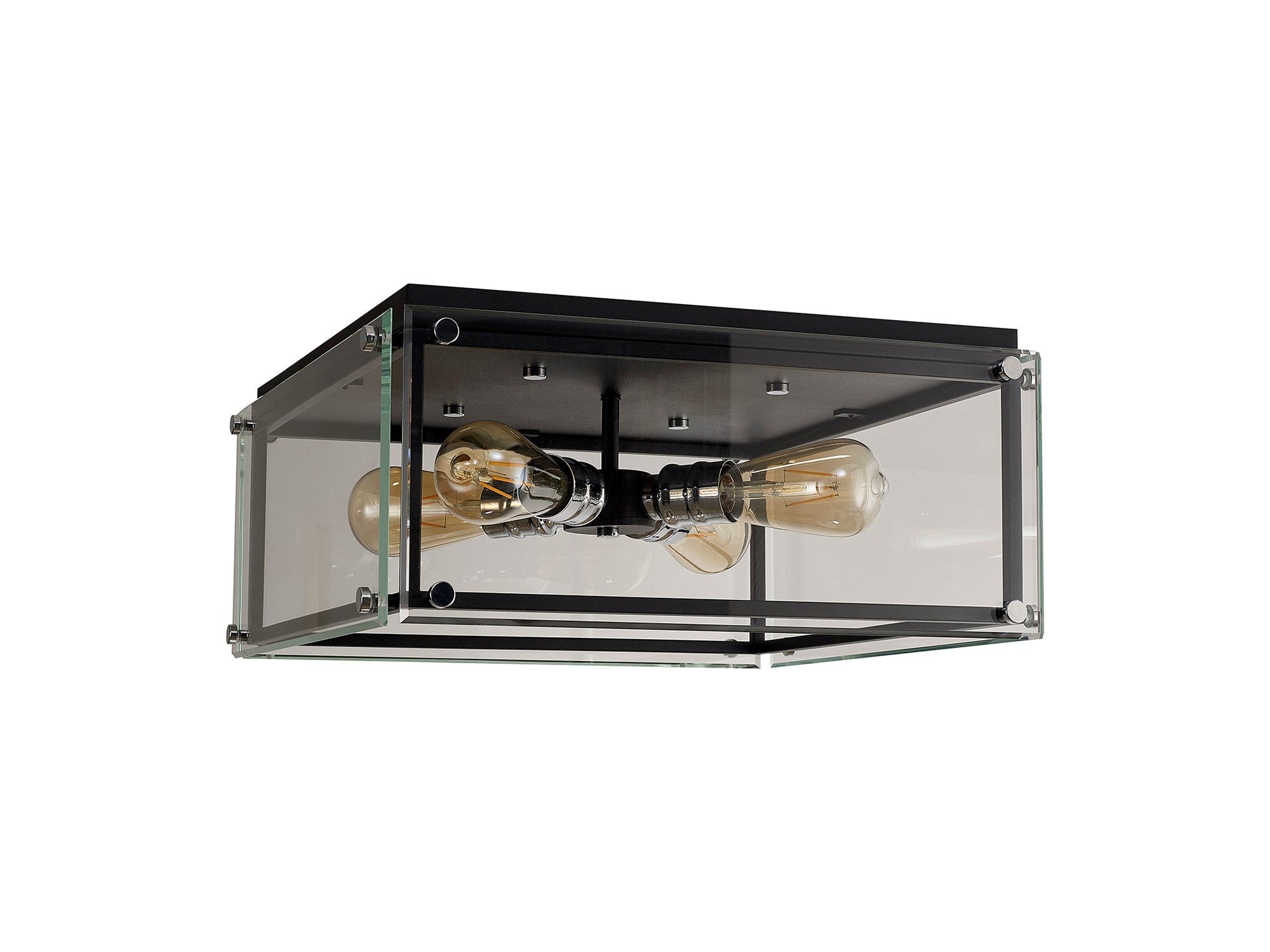 Delhi Indoor Flush Ceiling Light, 4 Light E27, Matt Black  &  Chrome  &  Clear Glass