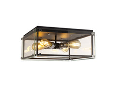 Delhi Indoor Flush Ceiling Light, 4 Light E27, Matt Black  &  Chrome  &  Clear Glass