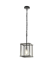 Delhi Pendant Light/Semi Flush Ceiling Light, 1 Light E27, Matt Black  &  Chrome  &  Clear Glass