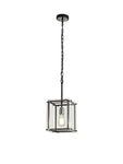 Delhi Pendant Light/Semi Flush Ceiling Light, 1 Light E27, Matt Black  &  Chrome  &  Clear Glass