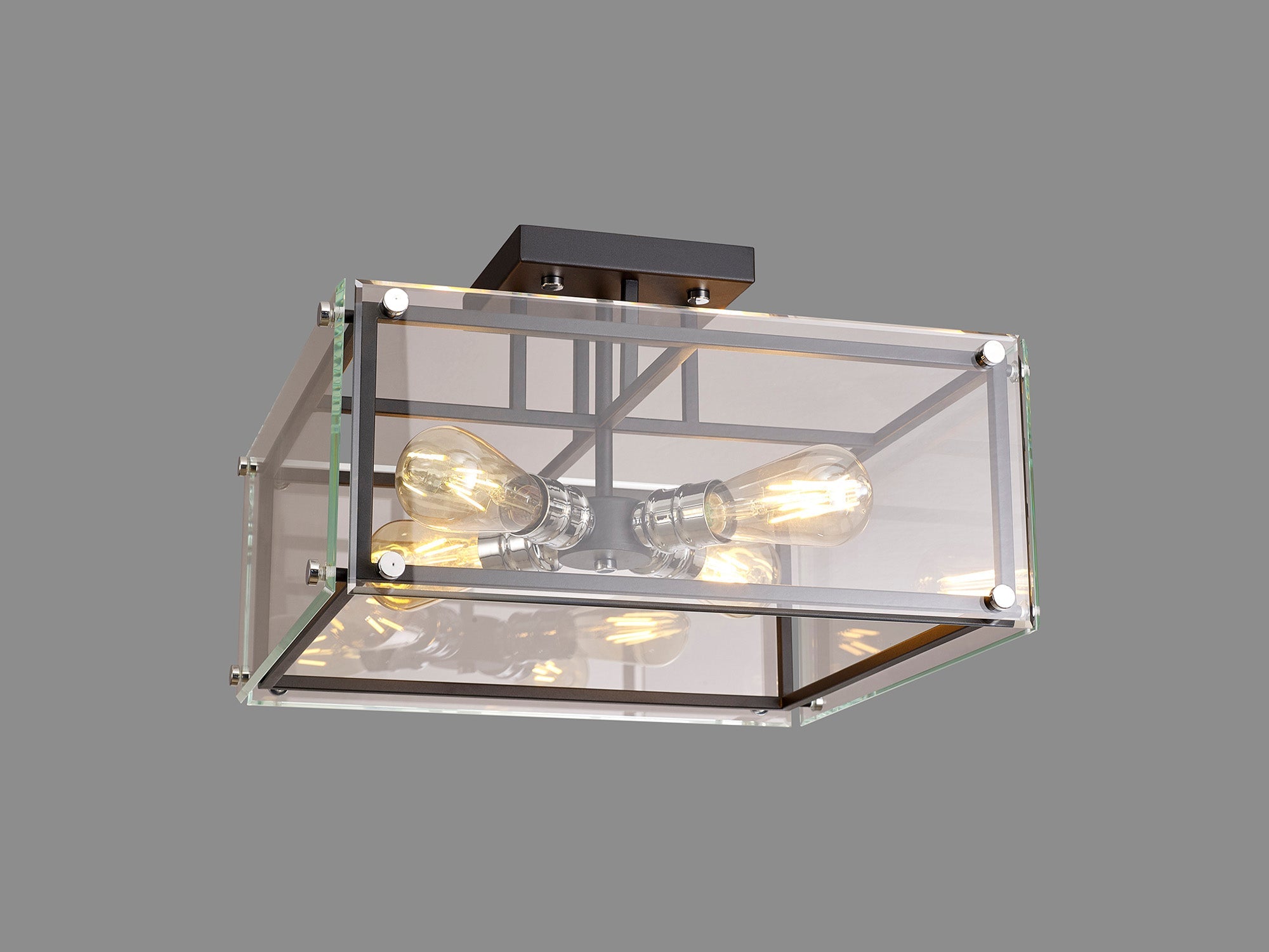 Delhi Semi Flush, 4 Light E27, Matt Black  &  Chrome  &  Clear Glass