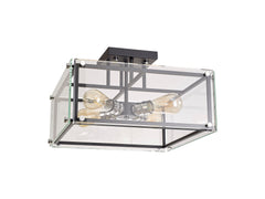 Delhi Semi Flush, 4 Light E27, Matt Black  &  Chrome  &  Clear Glass