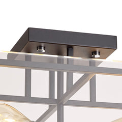 Delhi Semi Flush, 4 Light E27, Matt Black  &  Chrome  &  Clear Glass