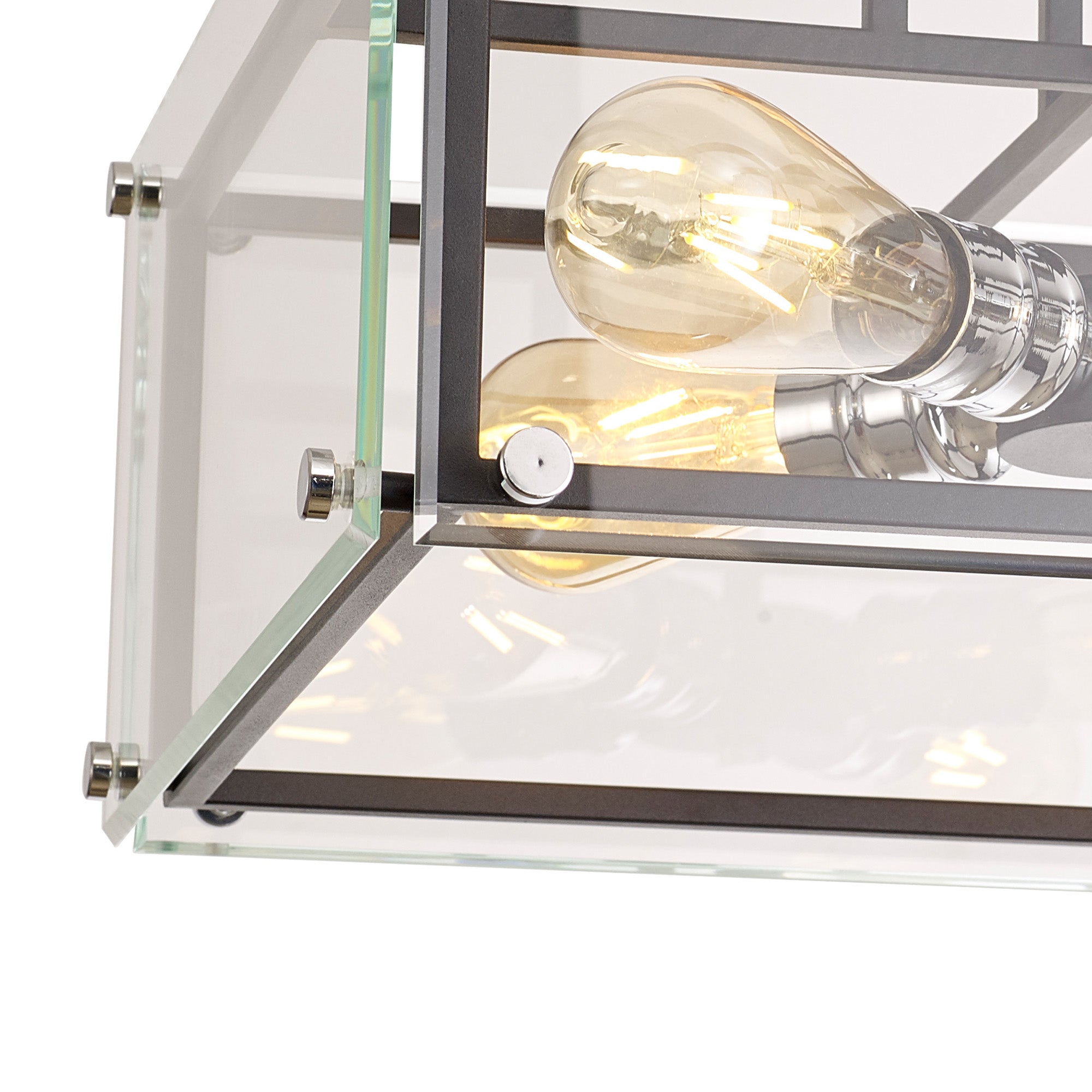 Delhi Semi Flush, 4 Light E27, Matt Black  &  Chrome  &  Clear Glass