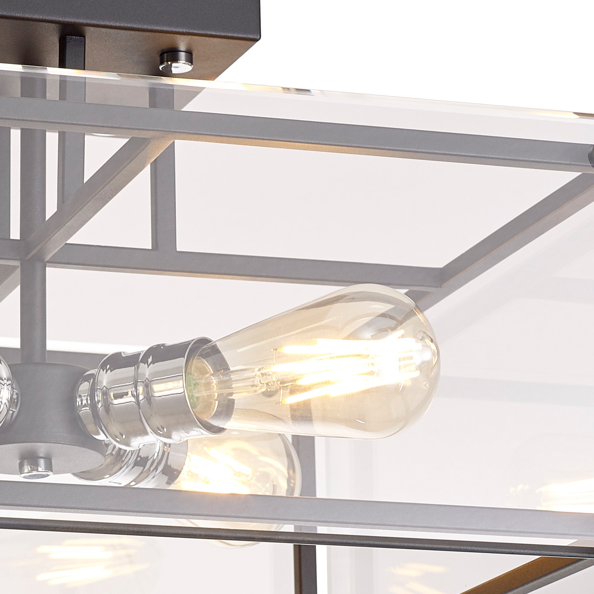 Delhi Semi Flush, 4 Light E27, Matt Black  &  Chrome  &  Clear Glass
