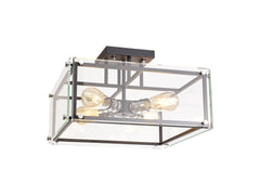 Delhi Semi Flush, 4 Light E27, Matt Black  &  Chrome  &  Clear Glass
