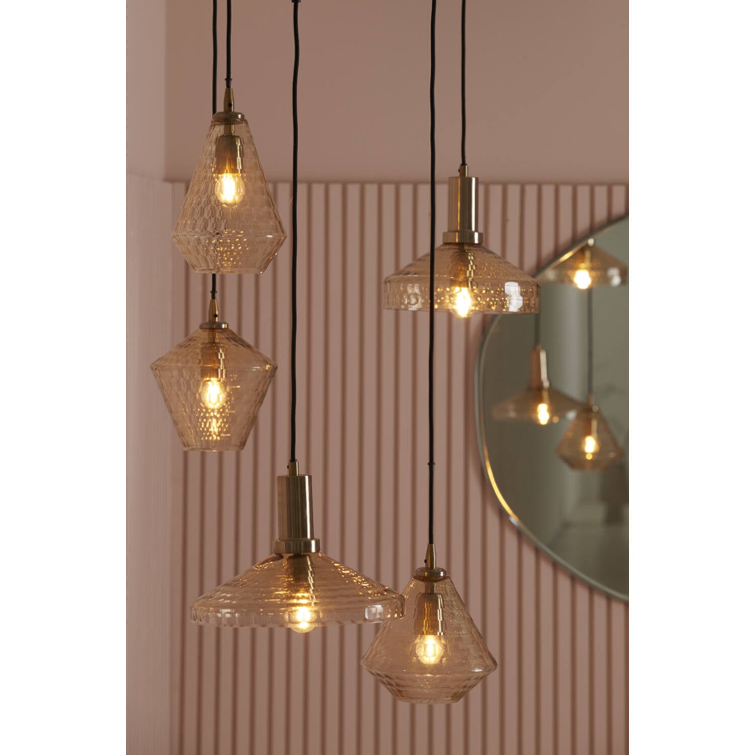 Delilo 1Lt Pendant Matt Black/Antique Brass - Various Sizes