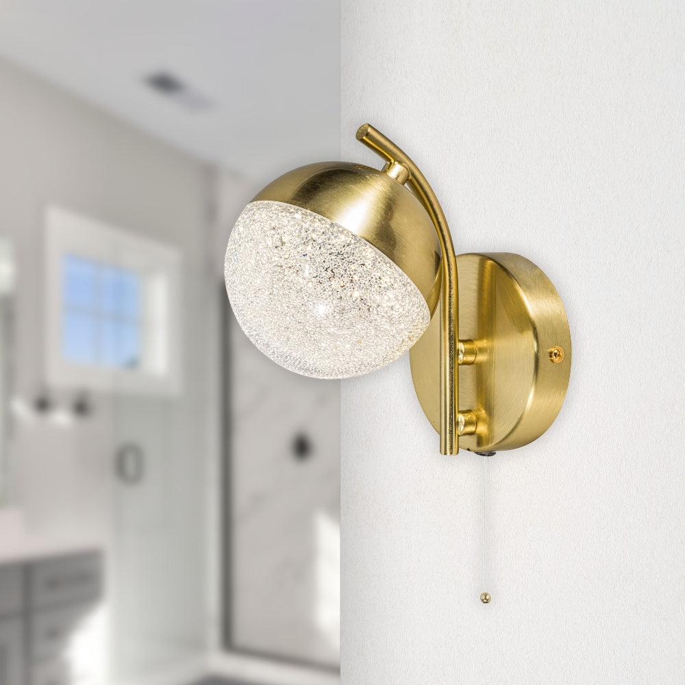 Dew 1Lt Bathroom Wall Light IP44 - Satin Brass/Polished Chrome
