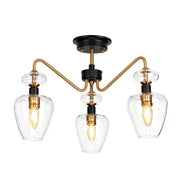 Armand 3 Light Semi-Flush - Aged Brass Plated &amp; Charcoal Black Paint E14