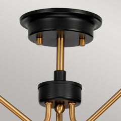 Armand 3 Light Semi-Flush - Aged Brass Plated &amp; Charcoal Black Paint E14