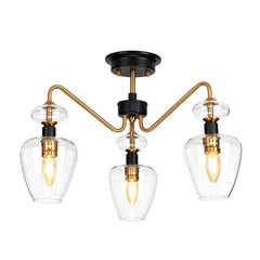 Armand 3 Light Semi-Flush - Aged Brass Plated &amp; Charcoal Black Paint E14