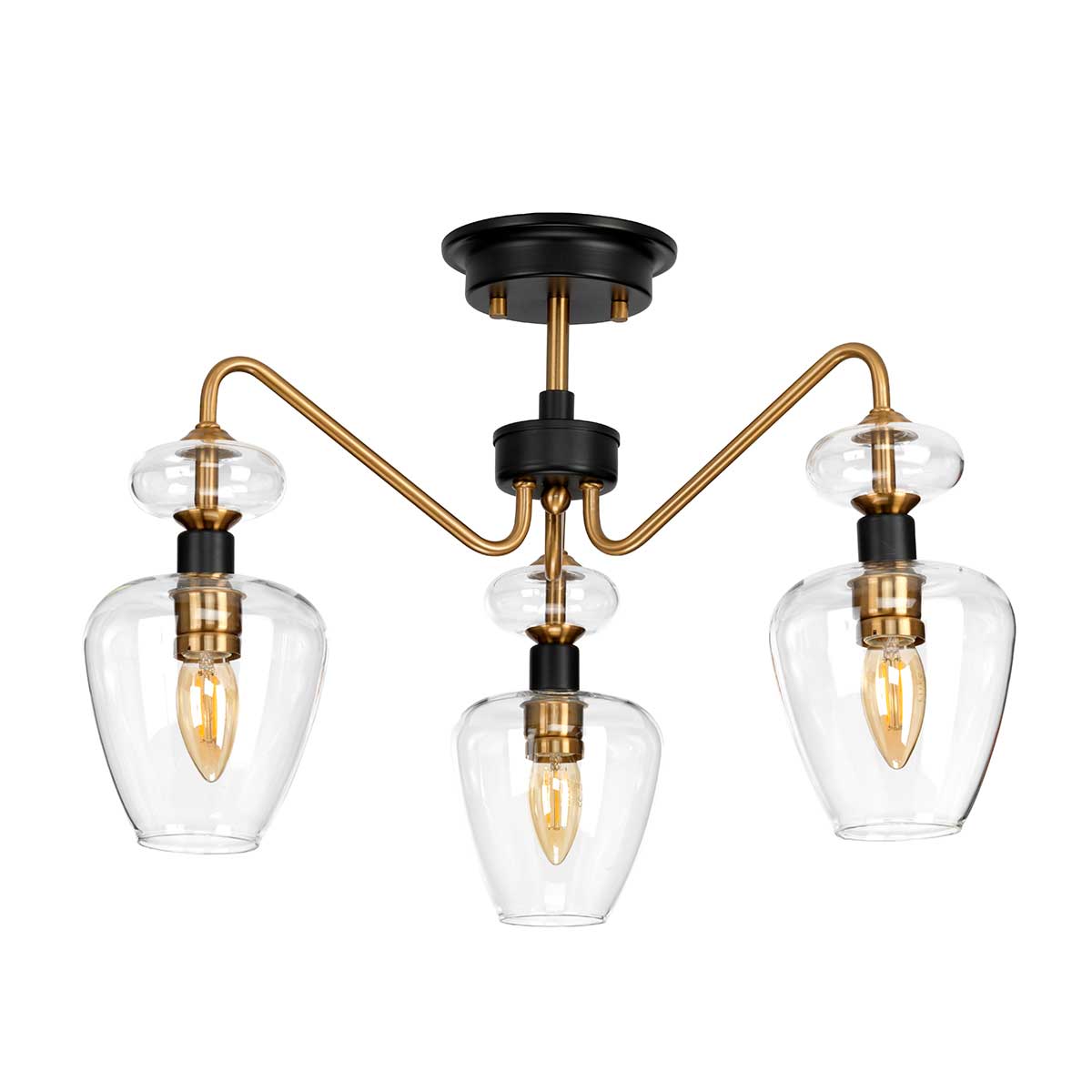 Armand 3 Light Semi-Flush - Aged Brass Plated &amp; Charcoal Black Paint E14