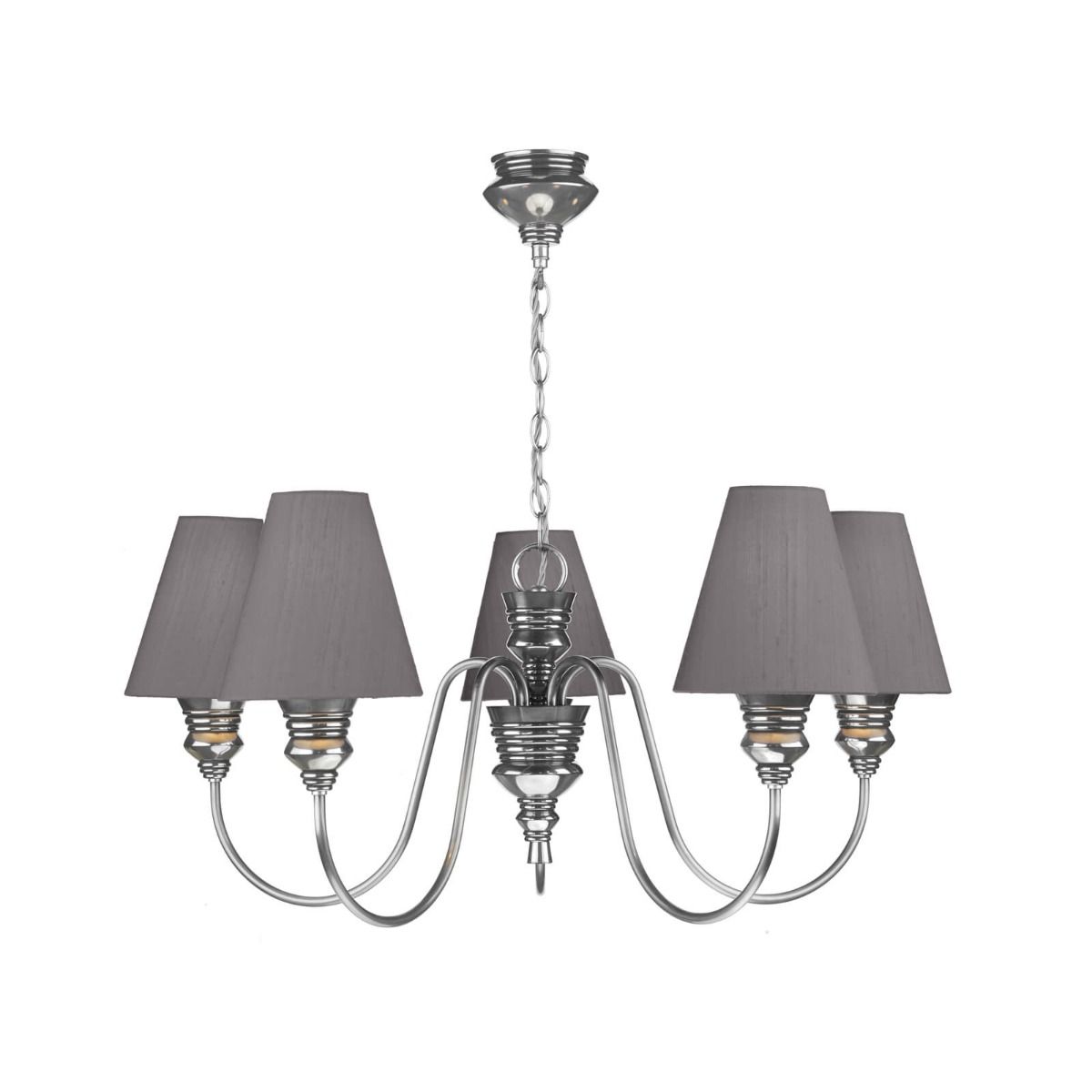 David Hunt Doreen 5 Light Multi-Arm Pendant Pewter/Bespoke & Polished Pewter Complete With String Shades