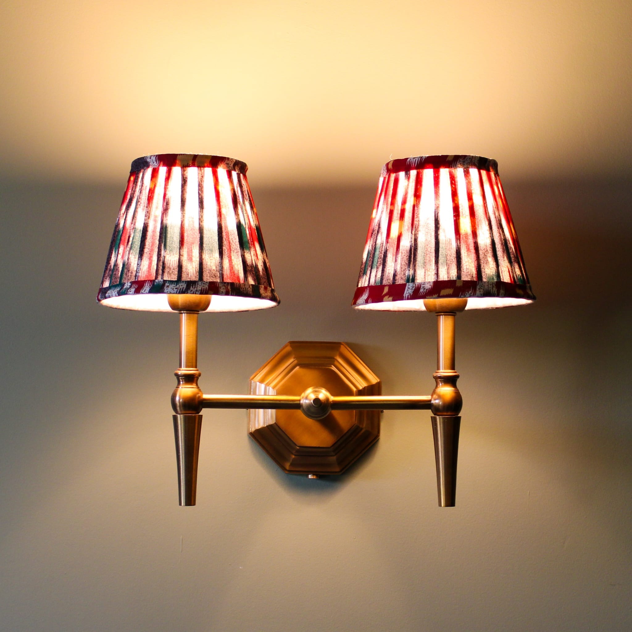 Double Brass Wall Light- Various Shade Colours