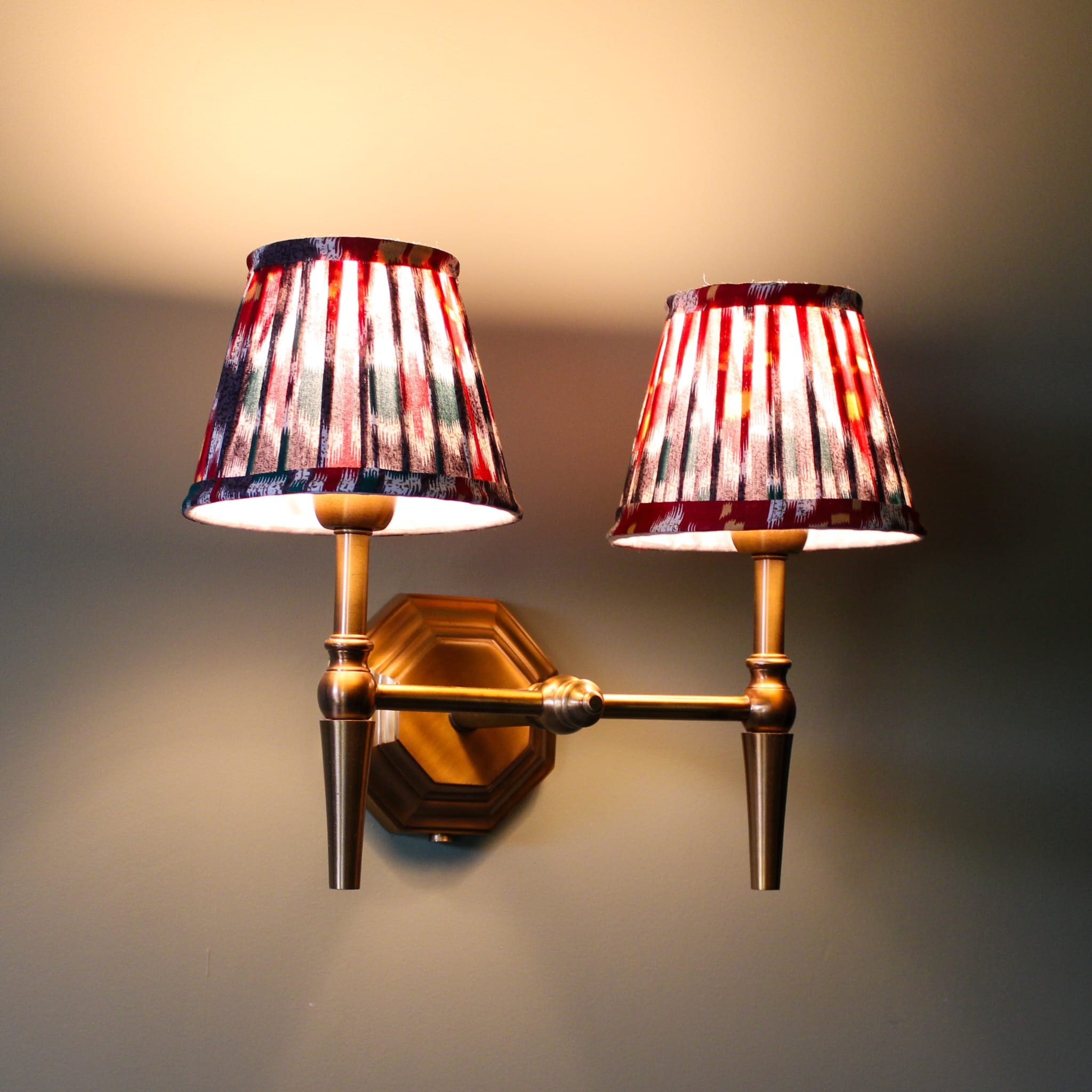 Double Brass Wall Light- Various Shade Colours