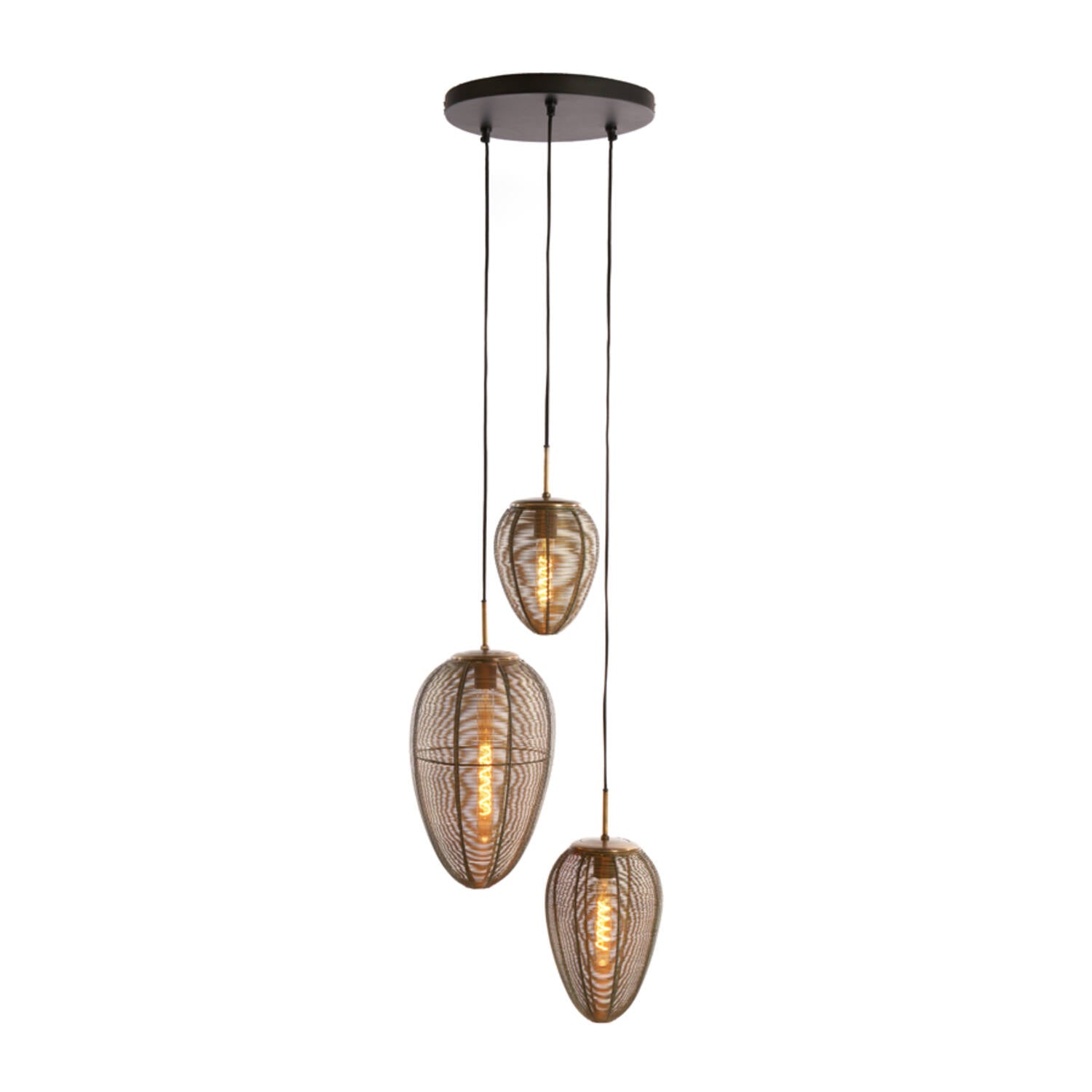 Yaelle Hanging Lamp 3 L Ø36x97 Cm Antique Bronze+matt Black