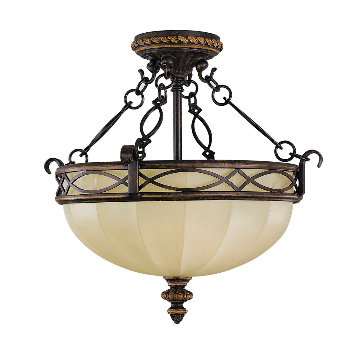 Drawing Room 2Lt Semi Flush Ceiling Light - Walnut Finish