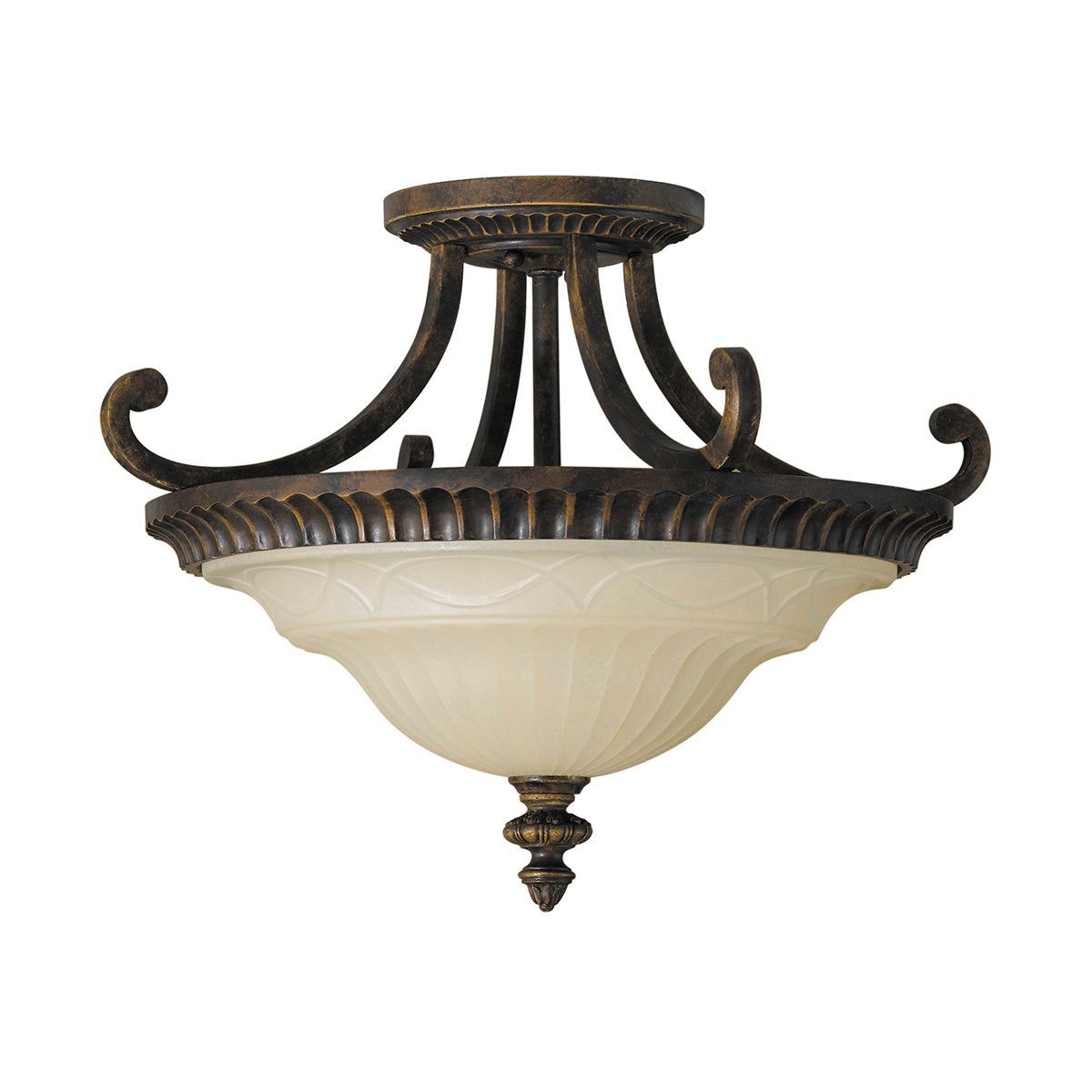 Drawing Room 2Lt Style Semi Flush Ceiling Light - Walnut Finish