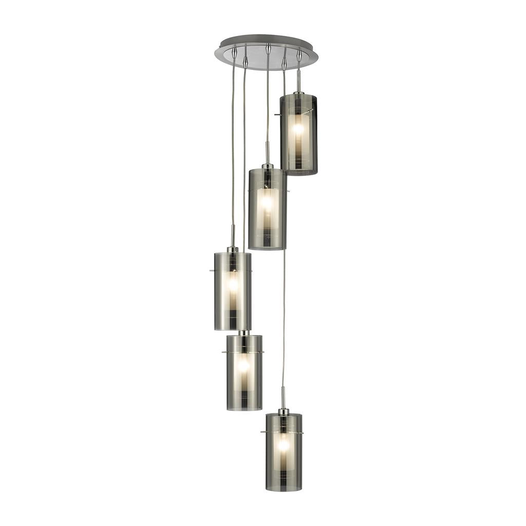 Duo I 3/5lt Adjustable Height, Dimmable Multi-drop Pendant - Satin Silver Metal & Glass/Smoked Glass