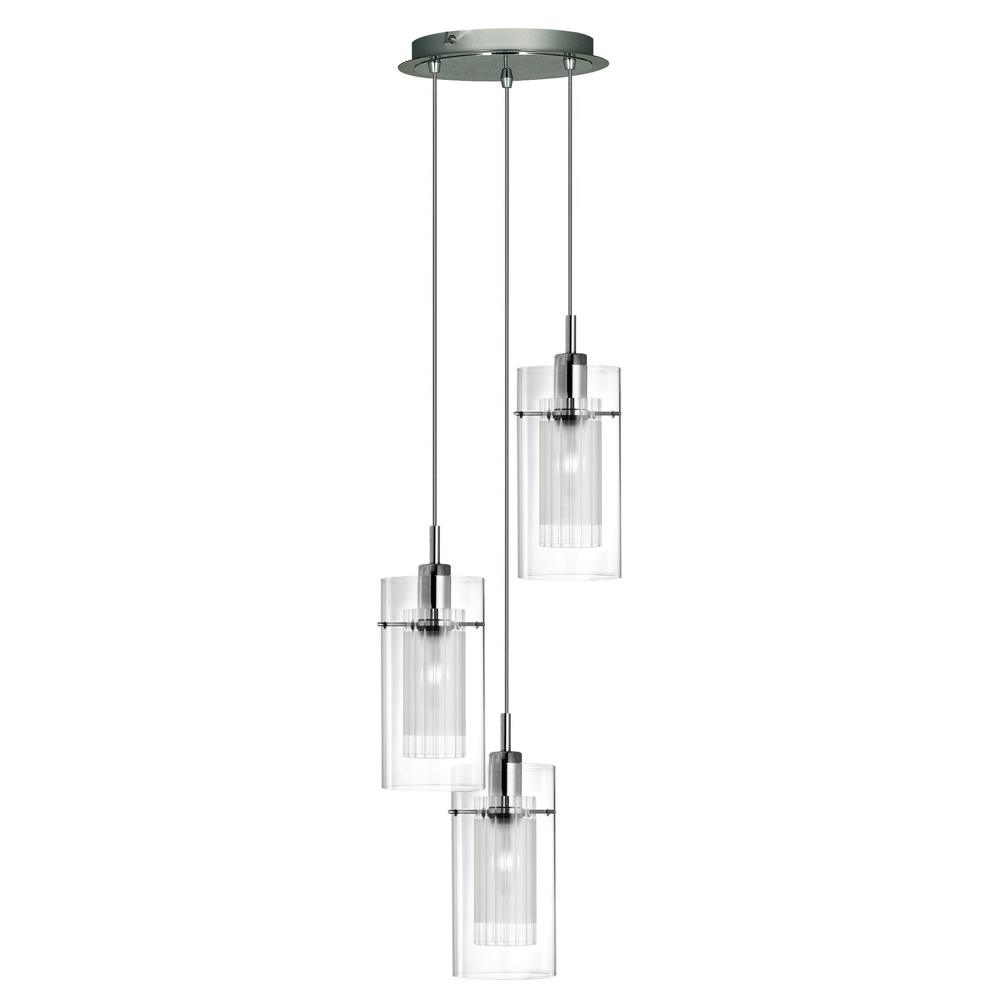 Duo 3/5lt Adjustable Height, Dimmable Multi-drop Pendant - Satin Silver Metal & Glass/Smoked Glass