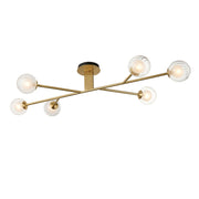 Muscovy 6lt Semi Flush Ceiling Light Satin Brass Clear Ribbed Frosted Glass