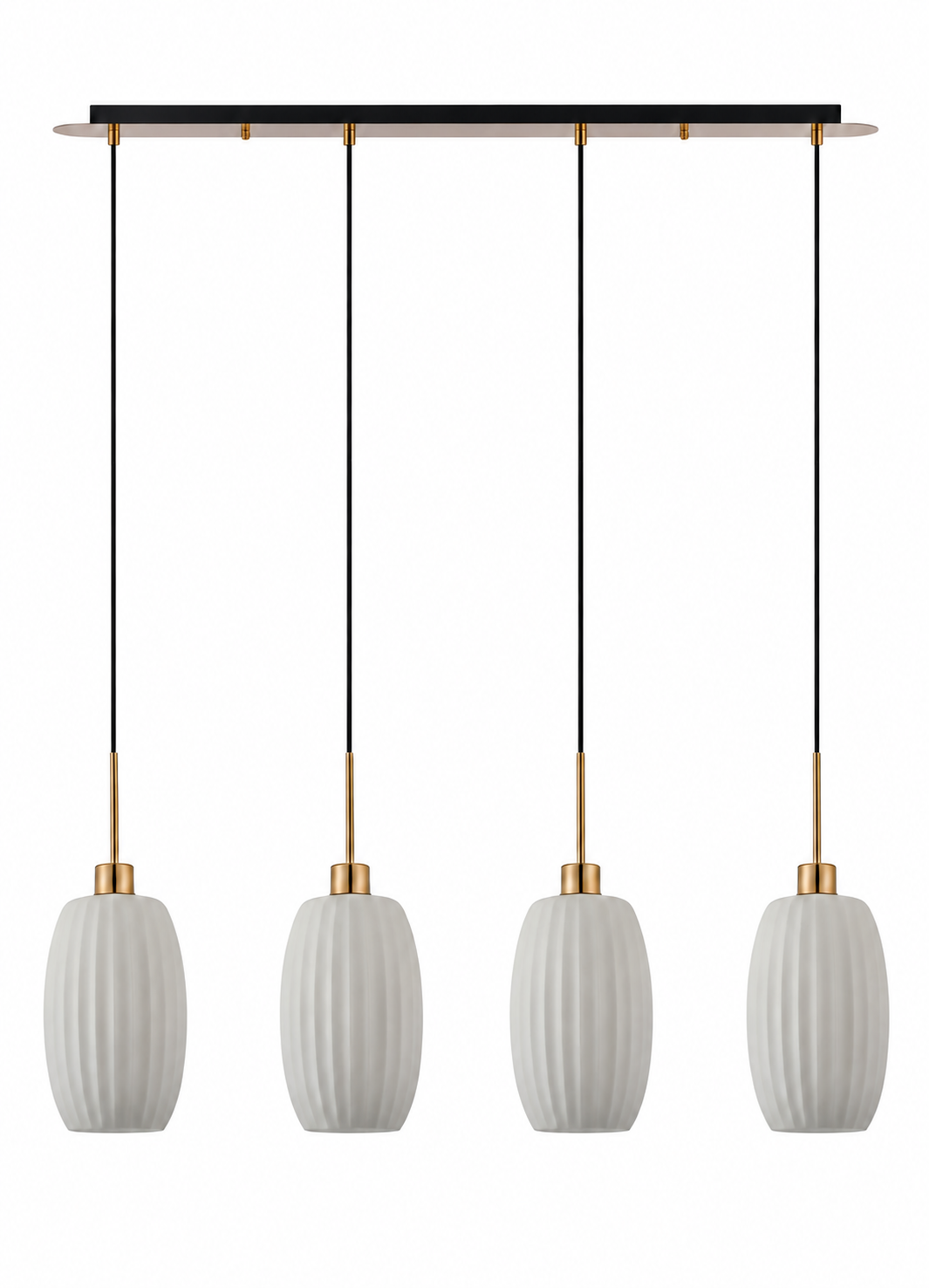 Lori 4lt Linear Pendant- Antique Gold/Opal Ribbed Glass