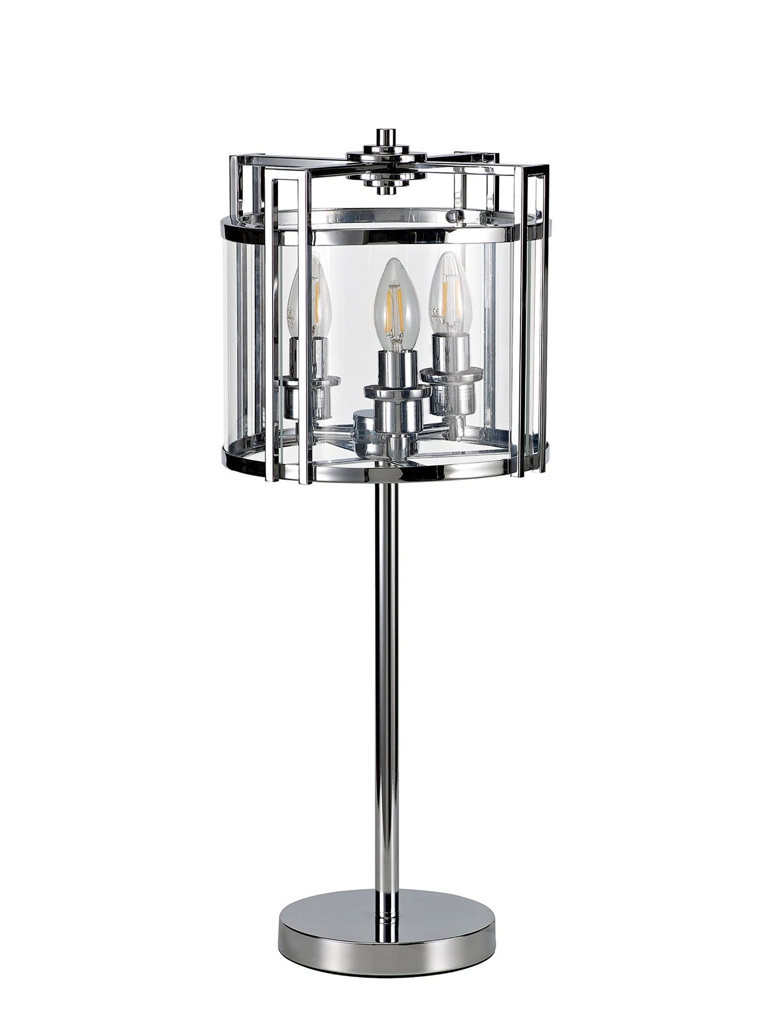 Eaton Table Lamp 3 Light E14 Polished Chrome/Glass - Cusack Lighting