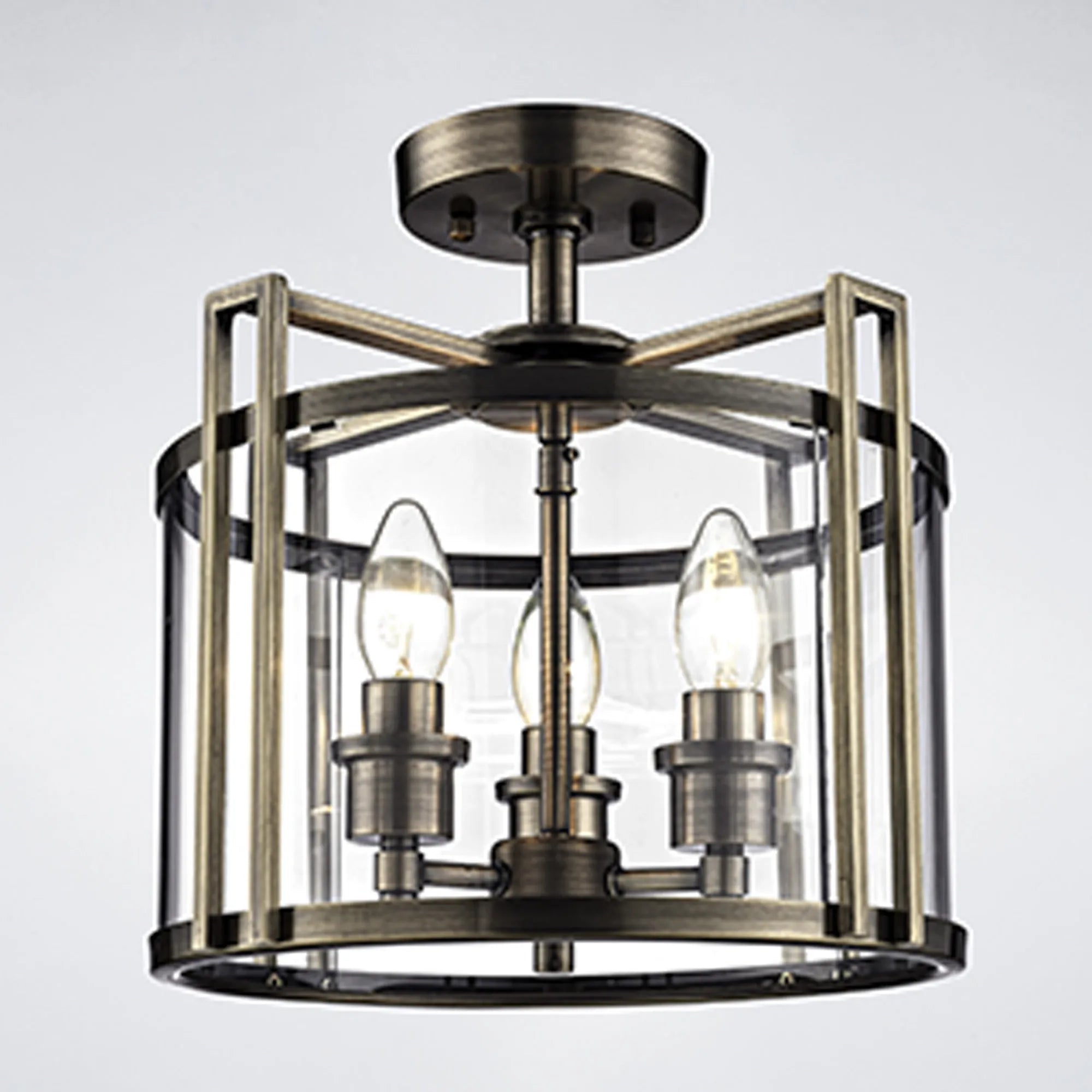 Eaton Semi Flush 3/4 Light- Polished Chrome & Antique Brass