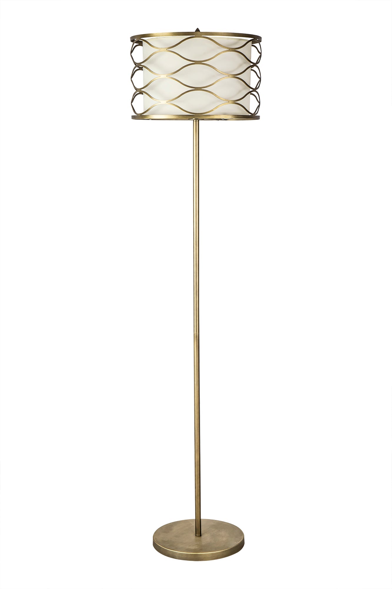 Edgerton Floor Lamp 3 Light E14 Aged Gold  &  Cream Fabric Shade