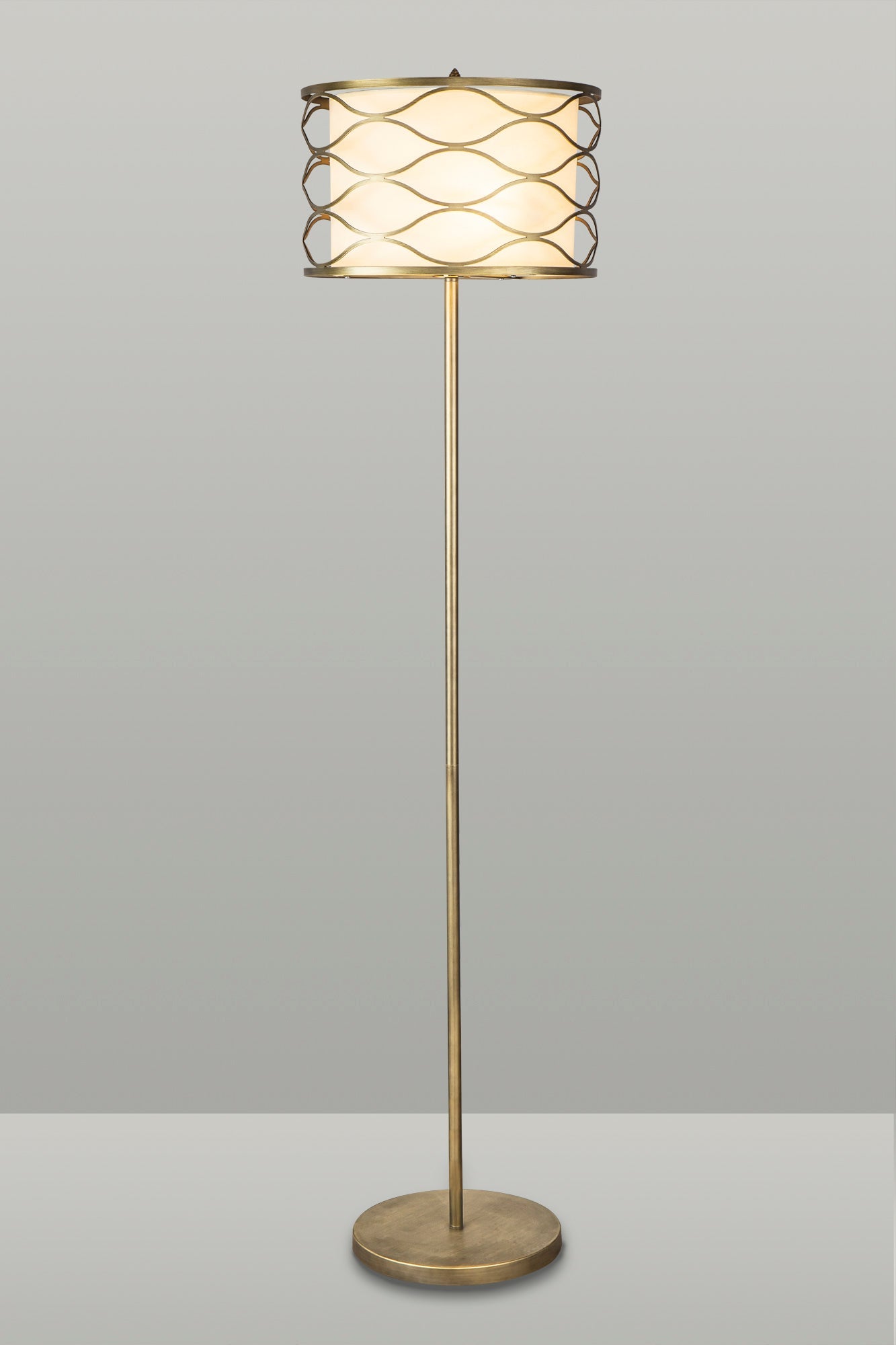 Edgerton Floor Lamp 3 Light E14 Aged Gold  &  Cream Fabric Shade