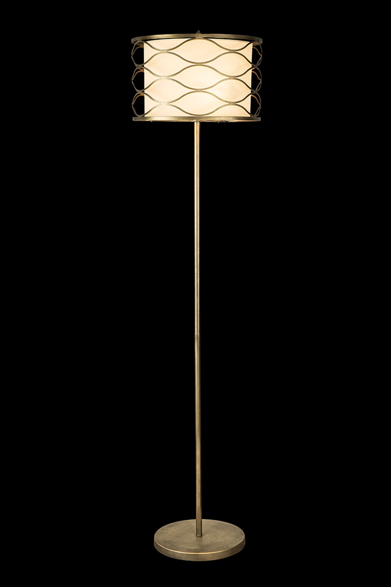 Edgerton Floor Lamp 3 Light E14 Aged Gold  &  Cream Fabric Shade