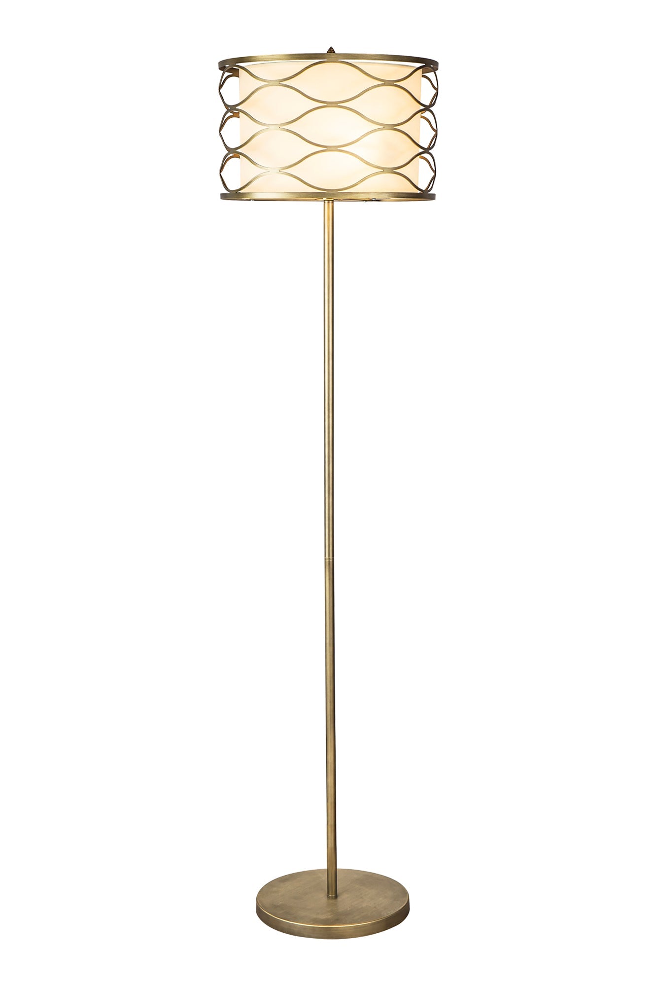 Edgerton Floor Lamp 3 Light E14 Aged Gold  &  Cream Fabric Shade