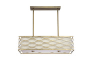 Edgerton Rectangle Kitchen Table/Island Light &  Convertible To Semi Flush, 5 Light E14 Aged Gold  &  Cream Fabric Shade