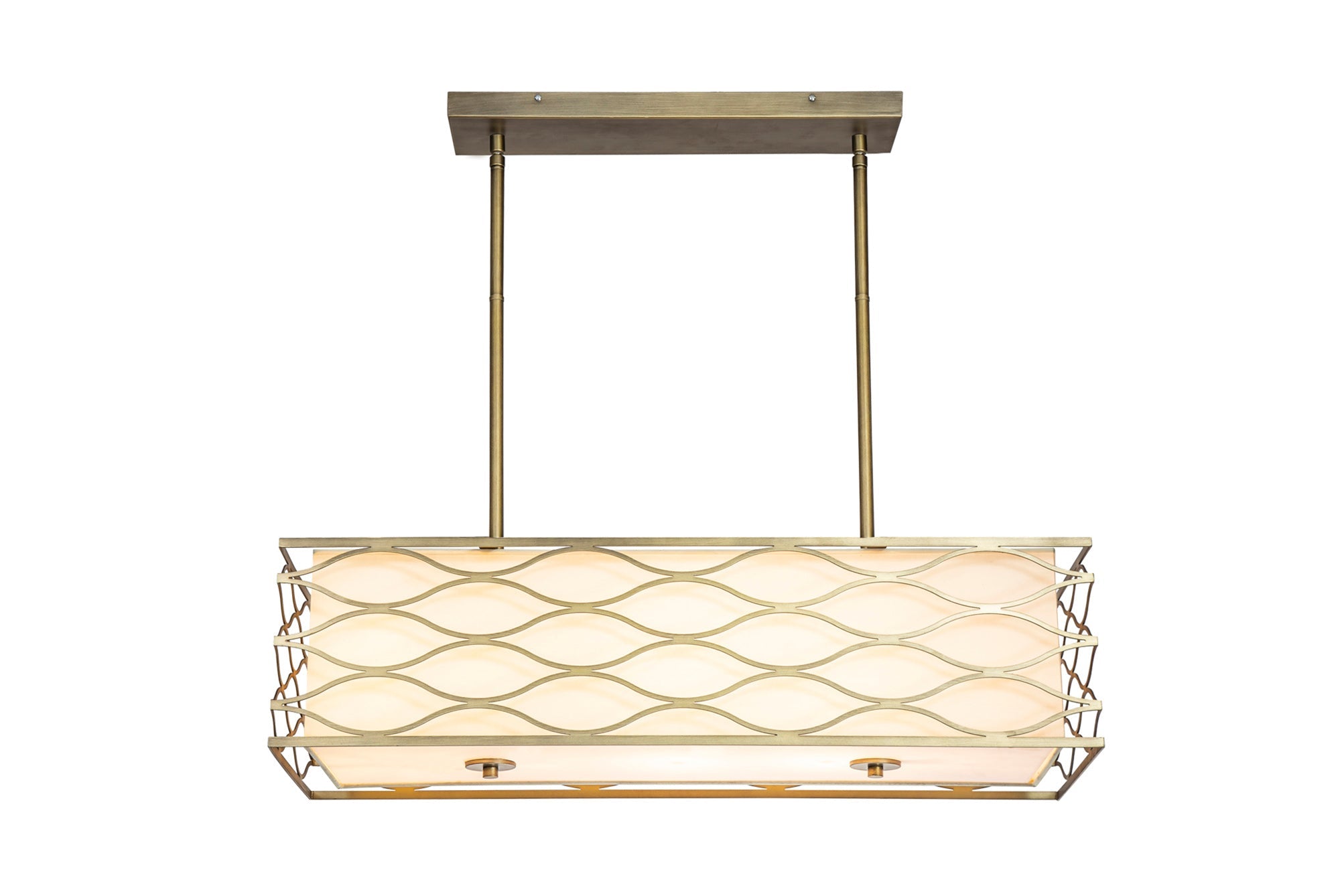 Edgerton Rectangle Kitchen Table/Island Light &  Convertible To Semi Flush, 5 Light E14 Aged Gold  &  Cream Fabric Shade