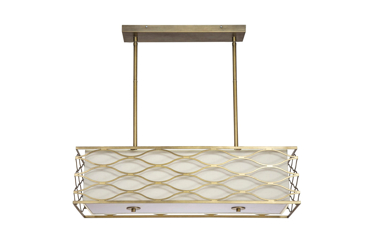 Edgerton Rectangle Kitchen Table/Island Light &  Convertible To Semi Flush, 5 Light E14 Aged Gold  &  Cream Fabric Shade