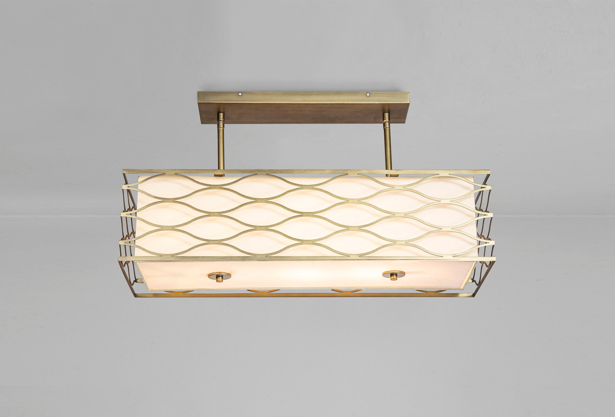 Edgerton Rectangle Kitchen Table/Island Light &  Convertible To Semi Flush, 5 Light E14 Aged Gold  &  Cream Fabric Shade