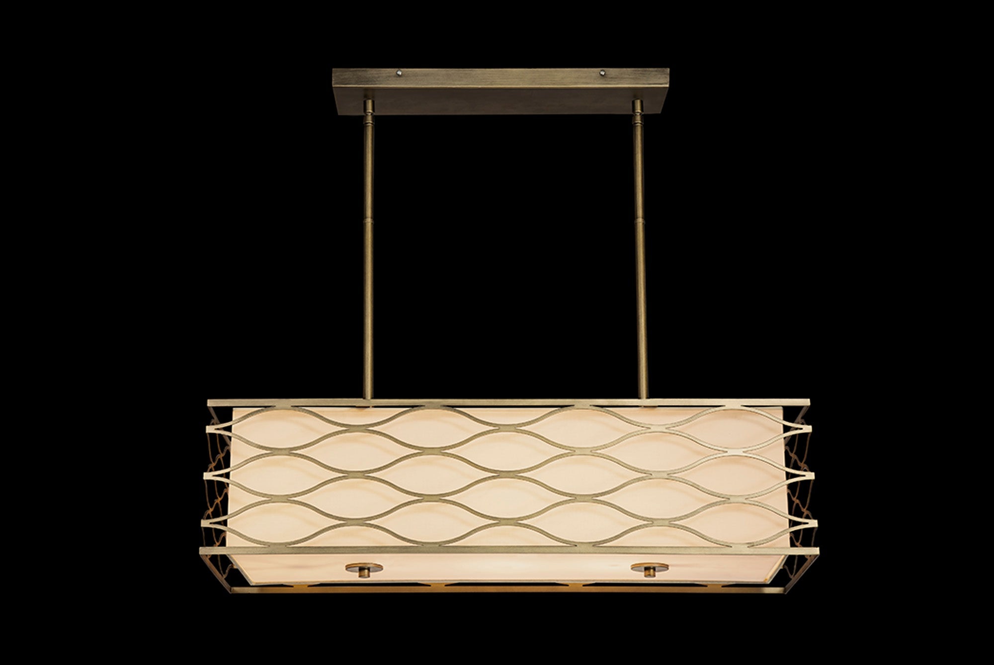 Edgerton Rectangle Kitchen Table/Island Light &  Convertible To Semi Flush, 5 Light E14 Aged Gold  &  Cream Fabric Shade