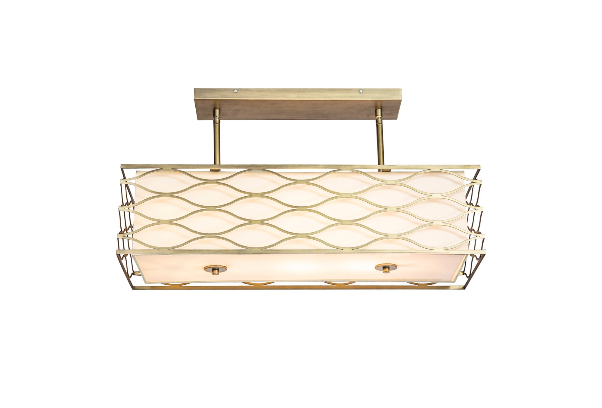 Edgerton Rectangle Kitchen Table/Island Light &  Convertible To Semi Flush, 5 Light E14 Aged Gold  &  Cream Fabric Shade
