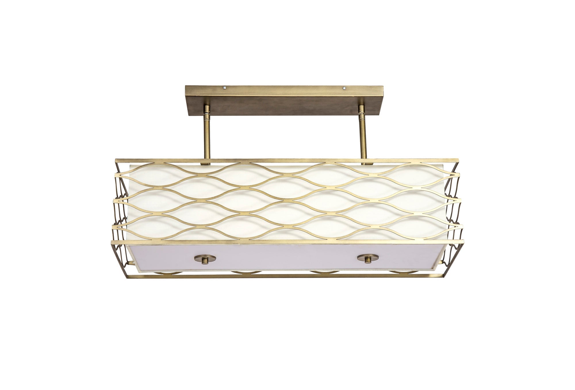 Edgerton Rectangle Kitchen Table/Island Light &  Convertible To Semi Flush, 5 Light E14 Aged Gold  &  Cream Fabric Shade