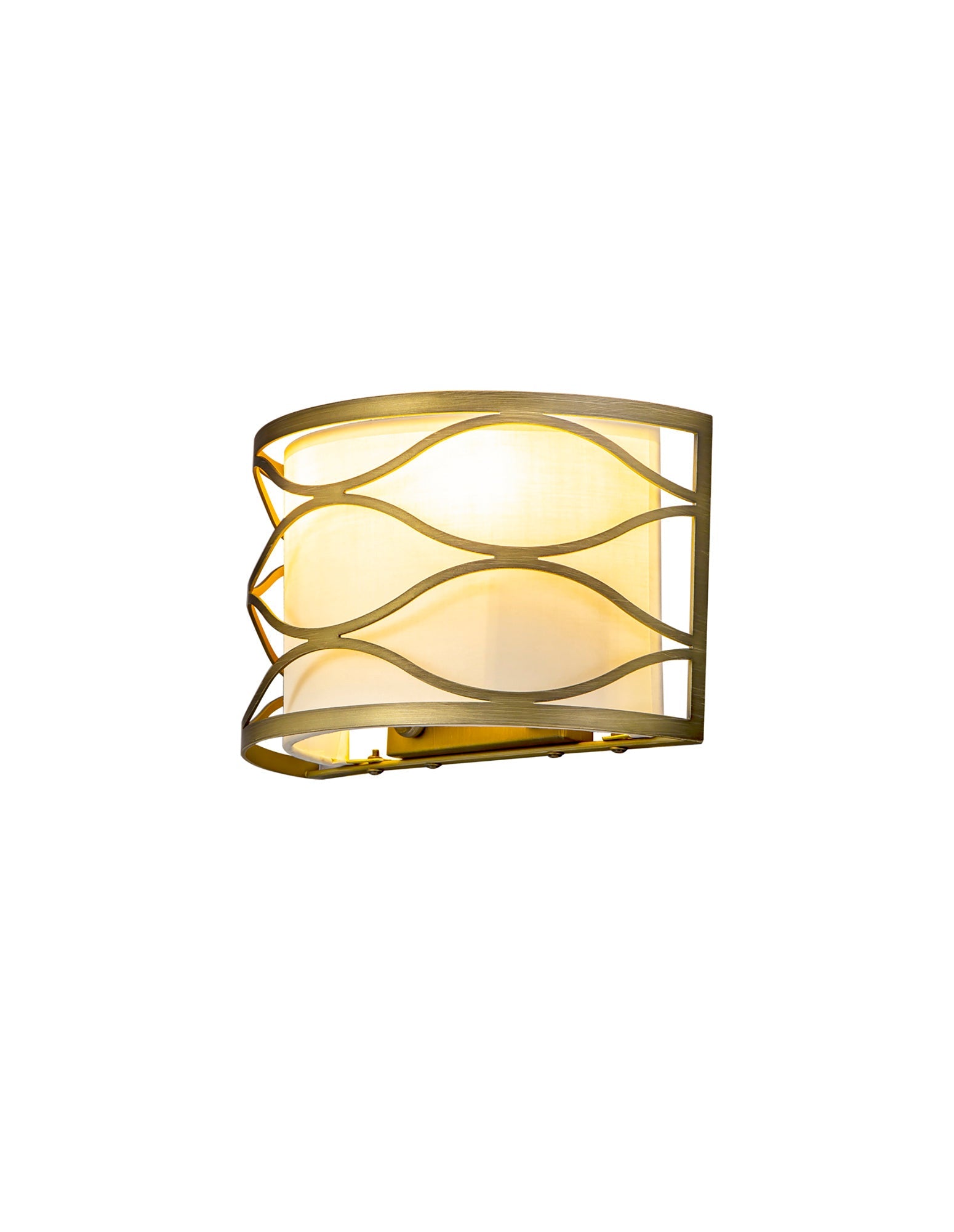 Edgerton Wall Lamp 2 Light E14 Aged Gold  &  Cream Fabric Shade