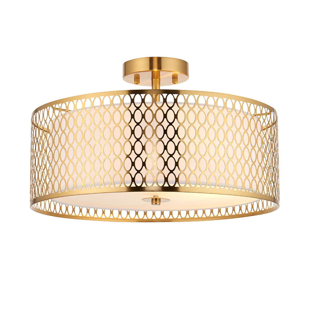 Edie 3Lt Flush Ceiling Lamp - Satin Nickel / Gold