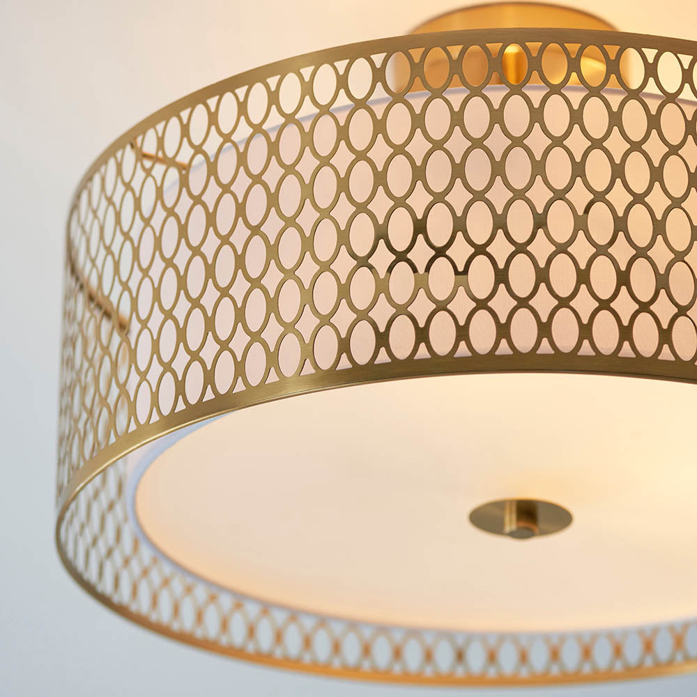 Edie 3Lt Flush Ceiling Lamp - Satin Nickel / Gold