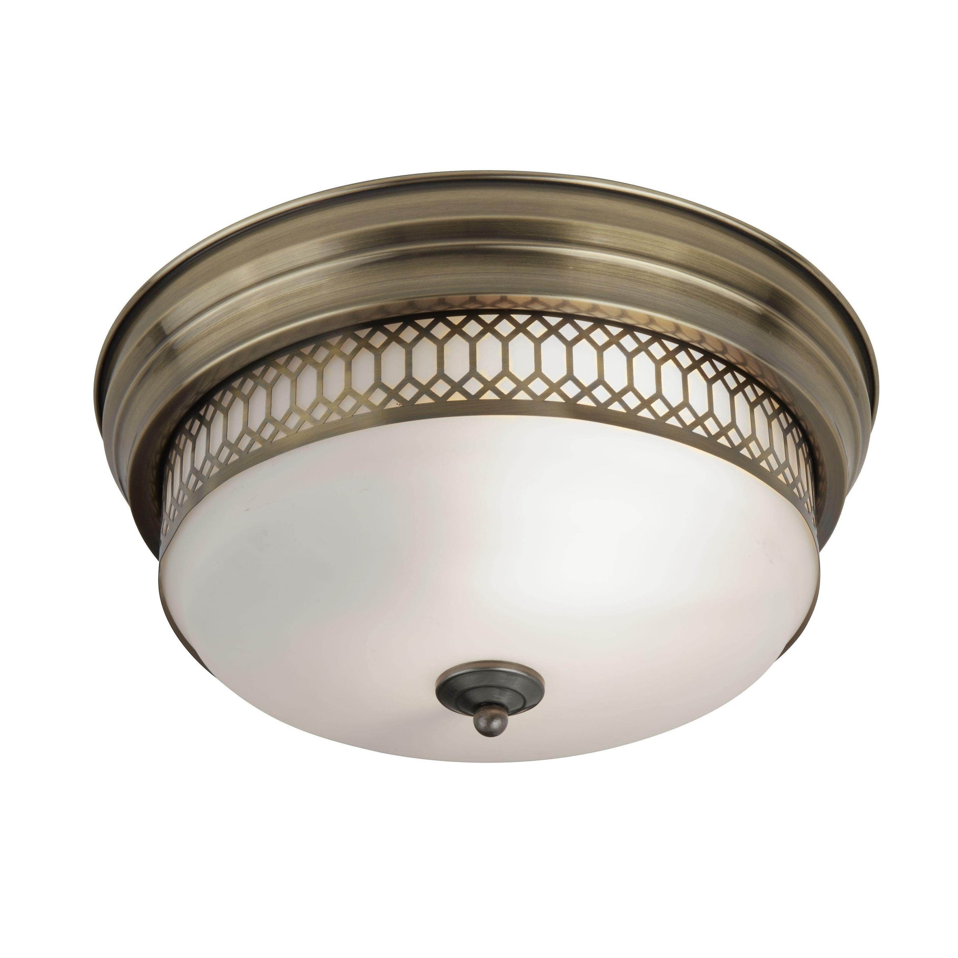 Edinburgh 2 Lt Flush - Chrome/Antique Brass  with Opal Glass. Ip44