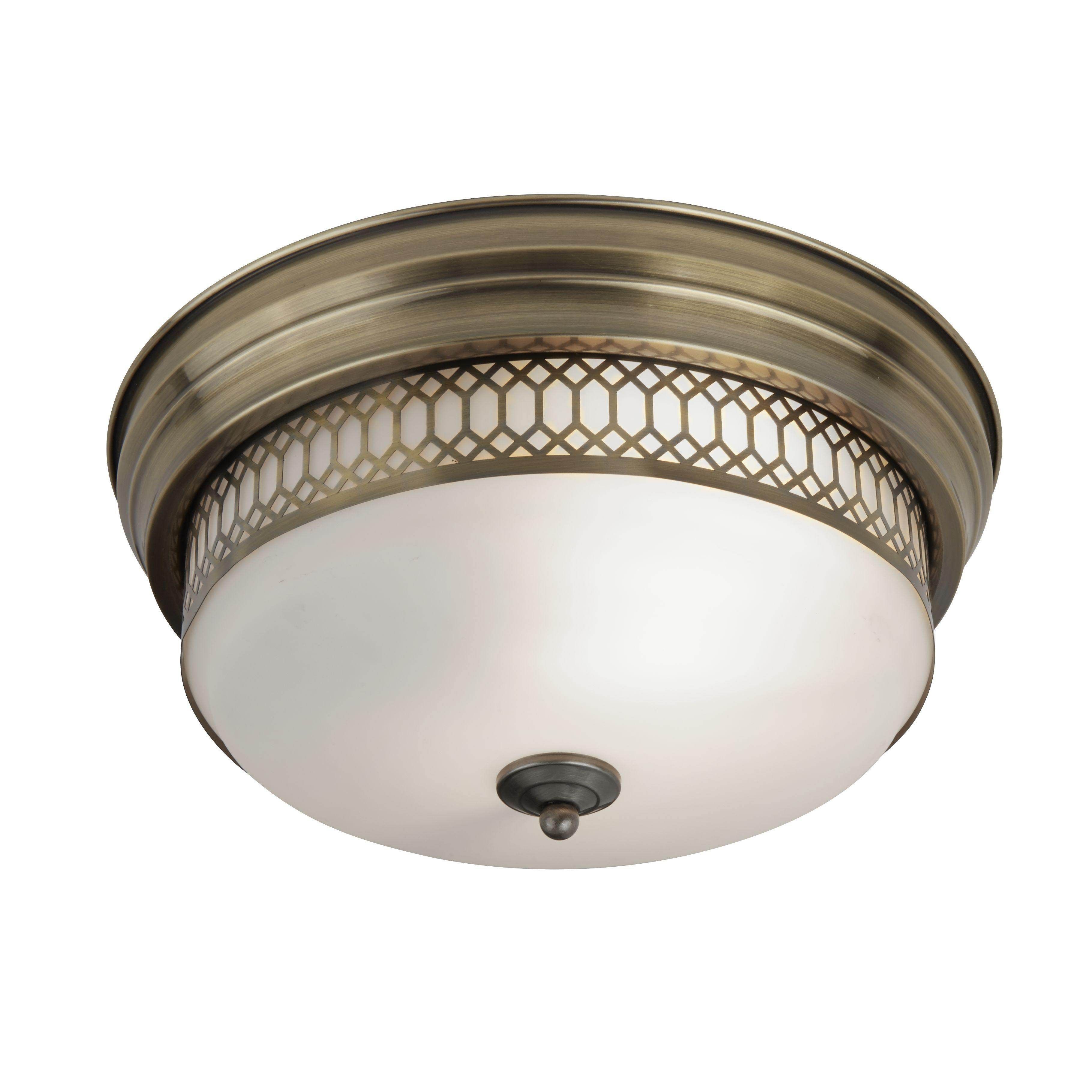 Edinburgh 2 Lt Flush - Chrome/Antique Brass  with Opal Glass. Ip44